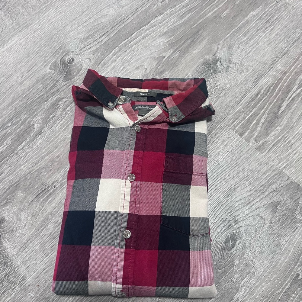 Mens Eddie Bauer Plaid Casual Button Down Shirt Size Large